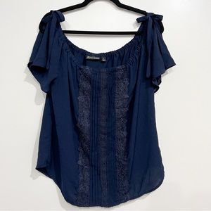 Off the Shoulder Lace Embellishment with Bow Tie Sleeves